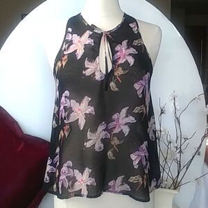Forever 21 Camisole Top Sleeveless Sheer Floral A line Breezy Feminine K…